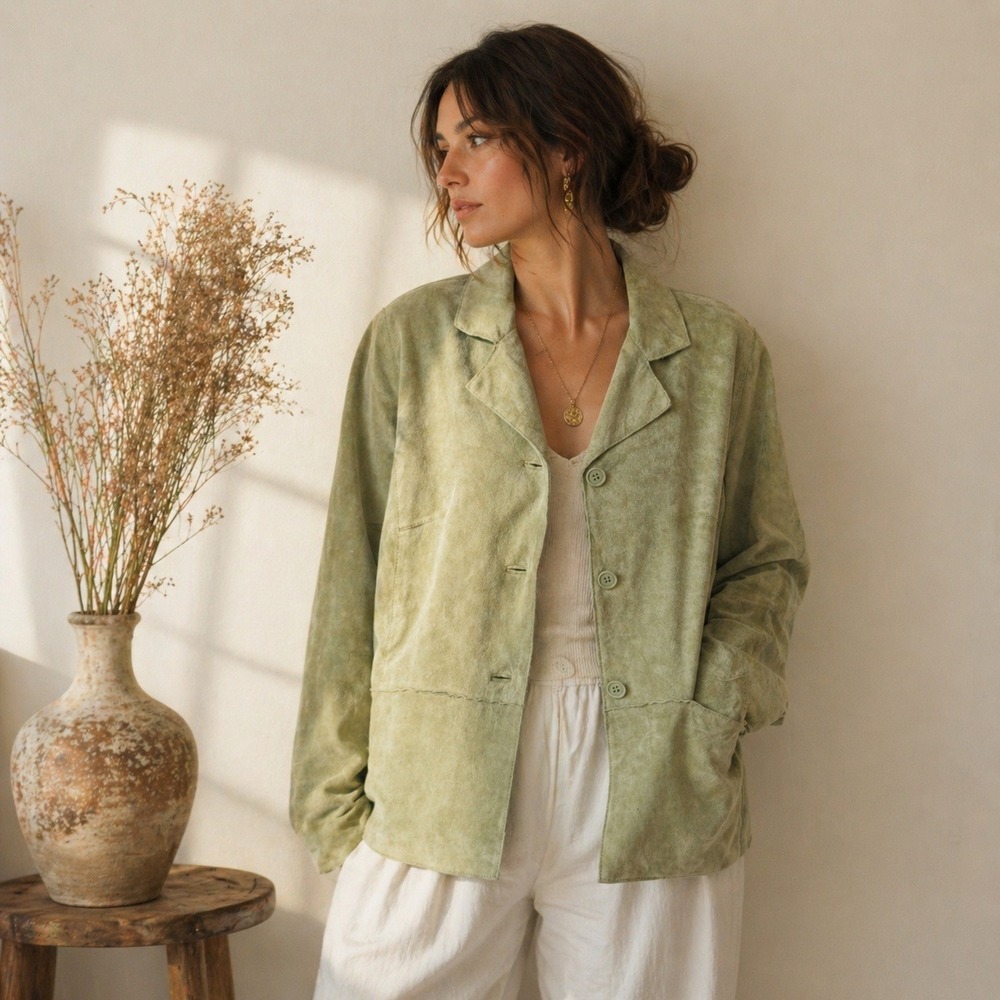 Brandon Thomas Vintage Y2K Sage Green Suede Leather Jacket Womens Medium Blazer